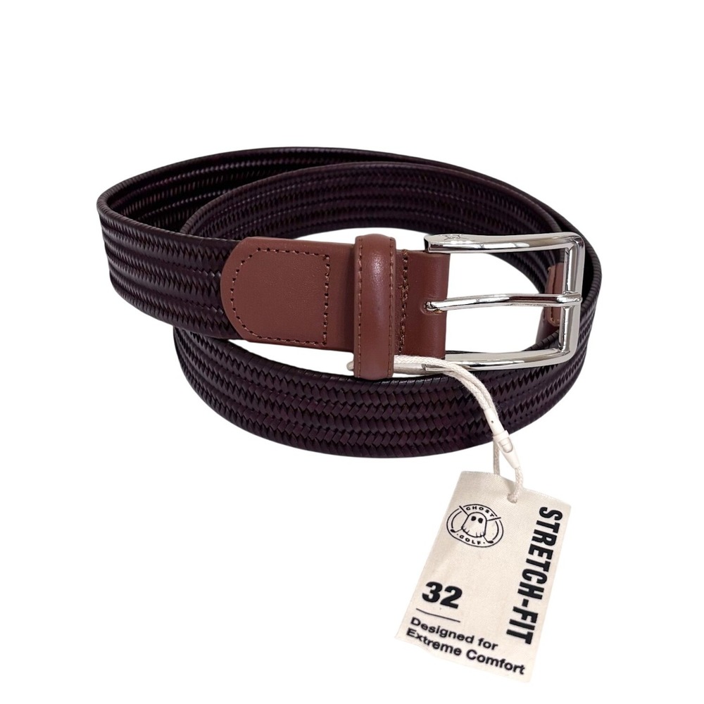 Ghost Golf Mens Stretch Fit Belt 32 Burgundy Brown Extreme Comfort Woven Leather